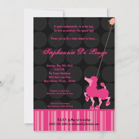 5x7 Girl Pink Poodle Baby shower Uitnodiging (Voorkant)