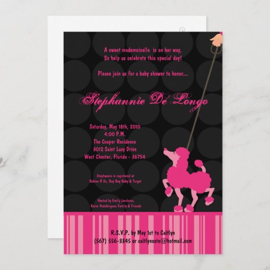 5x7 Girl Pink Poodle Baby shower Uitnodiging (Voorkant / Achterkant)