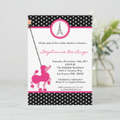 5x7 Girl Pink Poodle Baby shower Uitnodiging (Staand voorkant)