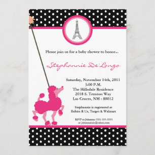 5x7 Girl Pink Poodle Baby shower Uitnodiging