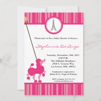 5x7 Girl Pink Poodle Baby shower Uitnodiging