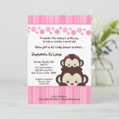 5x7 Girl Pink Pop Monkey Baby shower Uitnodiging (Staand voorkant)