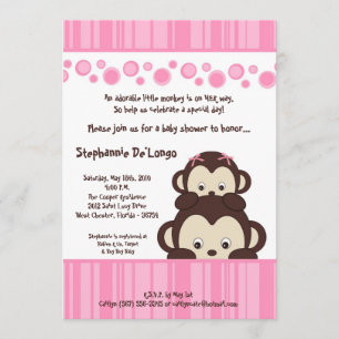 5x7 Girl Pink Pop Monkey Baby shower Uitnodiging