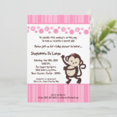 5x7 Girl Pink Pop Monkey Baby shower Uitnodiging (Staand voorkant)