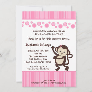 5x7 Girl Pink Pop Monkey Baby shower Uitnodiging