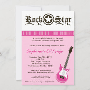 5x7 Girl Pink Rock Guitar Baby shower Invitation Kaart
