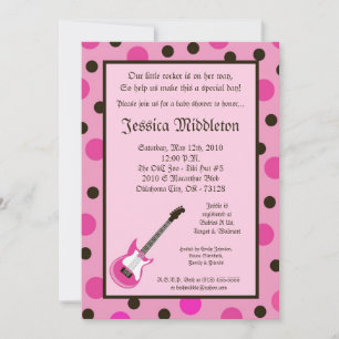 5x7 Girl Pink Rocker Guitar Baby shower Uitnodigin Kaart