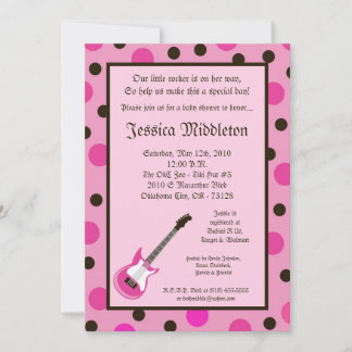 5x7 Girl Pink Rocker Guitar Baby shower Uitnodigin Kaart