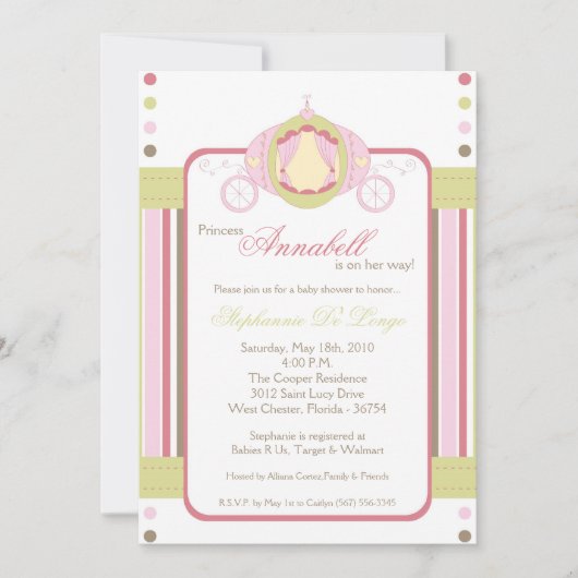 5x7 Girl Princess Carriage Baby shower Invitation Kaart (Voorkant)