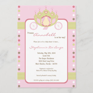 5x7 Girl Princess Carriage Baby shower Invitation Kaart