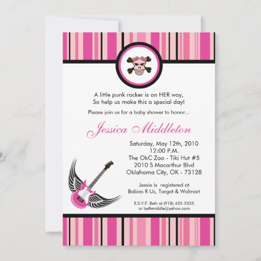 5x7 Girl Punk Rocker Baby shower Invitation Kaart (Voorkant)