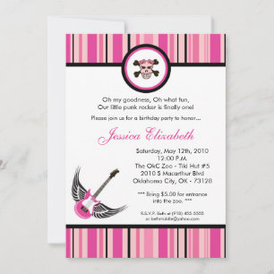 5x7 Girl Punk Rocker Birthday Party Invitation Kaart