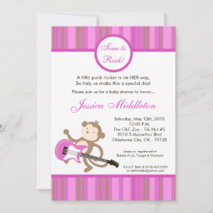 5x7 Girl Punk Rocker Monkey Baby shower Uitnodigin Kaart