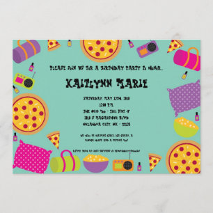 5x7 Girl Slumber Makeove Birthday Party Invitation Kaart