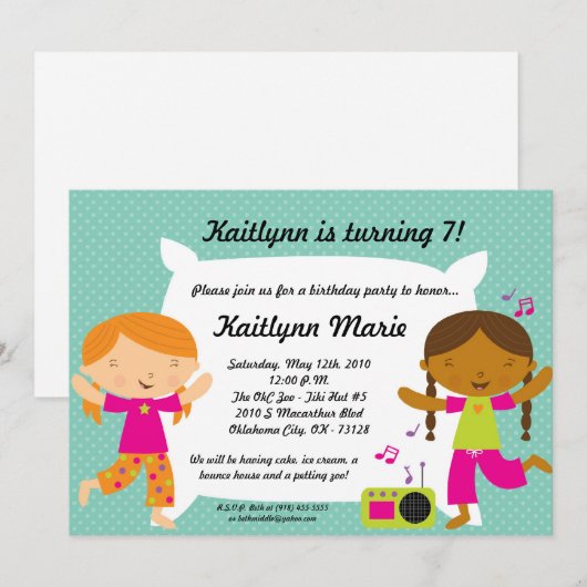 5x7 Girl Slumber Makeove Birthday Party Invitation Kaart (Voorkant / Achterkant)