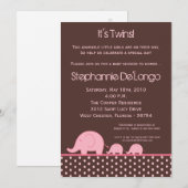 5x7 Girl Twins Mod Elephant Baby shower Invitation Kaart (Voorkant / Achterkant)