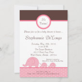 5x7 Girl Twins Mod Elephant Baby shower Invitation Kaart (Voorkant)