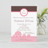 5x7 Girl Twins Mod Elephant Baby shower Invitation Kaart (Staand voorkant)