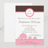 5x7 Girl Twins Mod Elephant Baby shower Invitation Kaart (Voorkant / Achterkant)