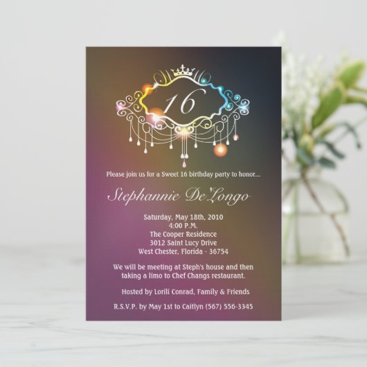 5x7 Girly Crown Sweet 16 Verjaardag Uitnodiging (Staand voorkant)