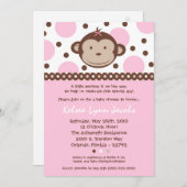 5x7 Girly Modern Mod Monkey Baby shower Uitnodigin Kaart (Voorkant / Achterkant)
