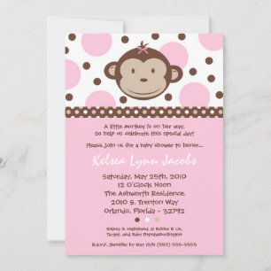 5x7 Girly Modern Mod Monkey Baby shower Uitnodigin Kaart