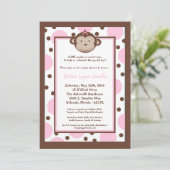 5x7 Girly Modern Mod Monkey Baby shower Uitnodigin Kaart (Staand voorkant)