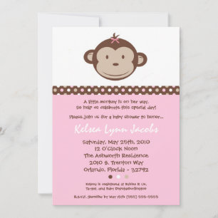 5x7 Girly Modern Mod Monkey Baby shower Uitnodigin Kaart
