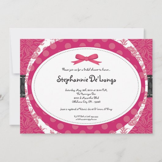 5x7 Girly Pink Black Bridal Shower Uitnodiging (Voorkant)