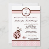 5x7 Girly Pink Lady Bug Baby shower Uitnodiging (Voorkant)