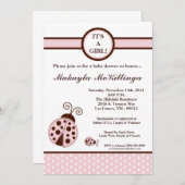 5x7 Girly Pink Lady Bug Baby shower Uitnodiging (Voorkant / Achterkant)