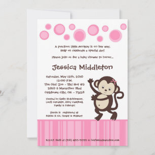 5x7 Girly Pink Monkey Dance Baby shower Uitnodigin Kaart