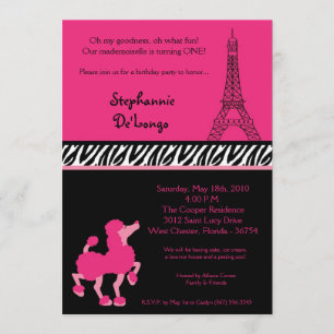 5x7 Girly Pink Poodle Paris uitnodiging