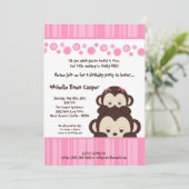 5x7 Girly Pink Pop Monkey Birthday Uitnodiging (Staand voorkant)