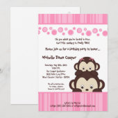 5x7 Girly Pink Pop Monkey Birthday Uitnodiging (Voorkant / Achterkant)