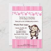 5x7 Girly Pink Pop Monkey Birthday Uitnodiging (Voorkant)