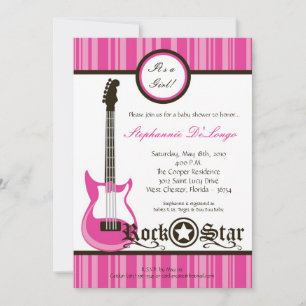 5x7 Girly Pink Rock Guitar Baby shower Invitation Kaart