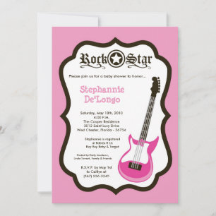 5x7 Girly Pink Rock Guitar Baby shower Invitation Kaart