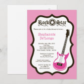 5x7 Girly Pink Rock Guitar Baby shower Invitation Kaart (Voorkant / Achterkant)