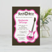 5x7 Girly Pink Rock Guitar Baby shower Invitation Kaart (Staand voorkant)