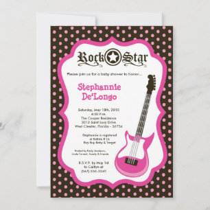 5x7 Girly Pink Rock Guitar Baby shower Invitation Kaart