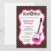 5x7 Girly Pink Rock Guitar Baby shower Invitation Kaart (Voorkant / Achterkant)