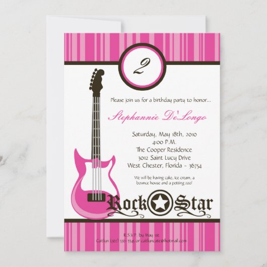 5x7 Girly Pink Rock Guitar Birthday Par Invitation Kaart (Voorkant)