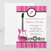 5x7 Girly Pink Rock Guitar Birthday Par Invitation Kaart (Voorkant / Achterkant)