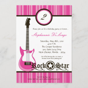 5x7 Girly Pink Rock Guitar Birthday Par Invitation Kaart