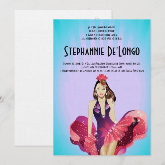 5x7 Glamor Girl Quinceanera Birthday Uitnodiging (Voorkant / Achterkant)