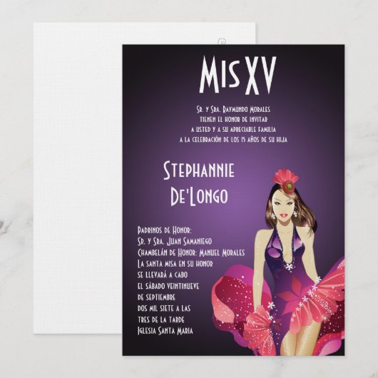 5x7 Glamor Girl Quinceanera Birthday Uitnodiging (Voorkant / Achterkant)