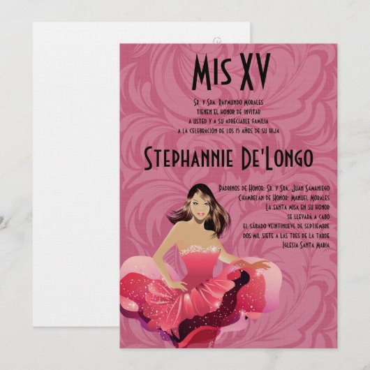 5x7 Glamor Girl Quinceanera Birthday Uitnodiging (Voorkant / Achterkant)