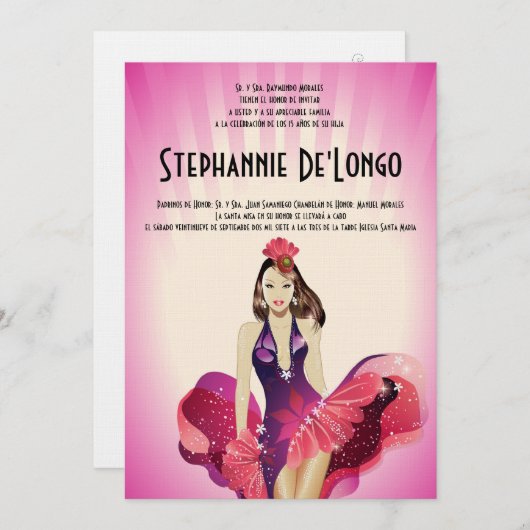 5x7 Glamor Girl Quinceanera Birthday Uitnodiging (Voorkant / Achterkant)