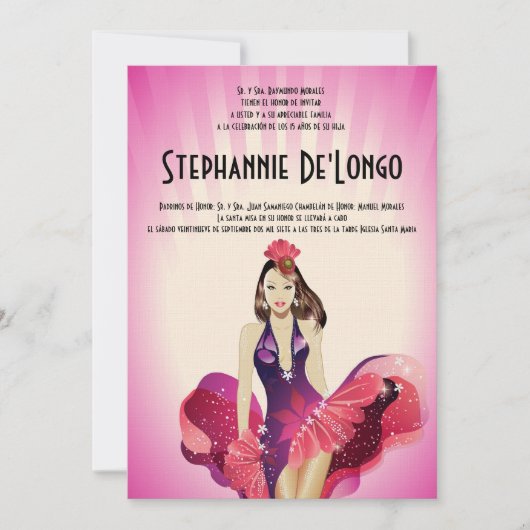 5x7 Glamor Girl Quinceanera Birthday Uitnodiging (Voorkant)
